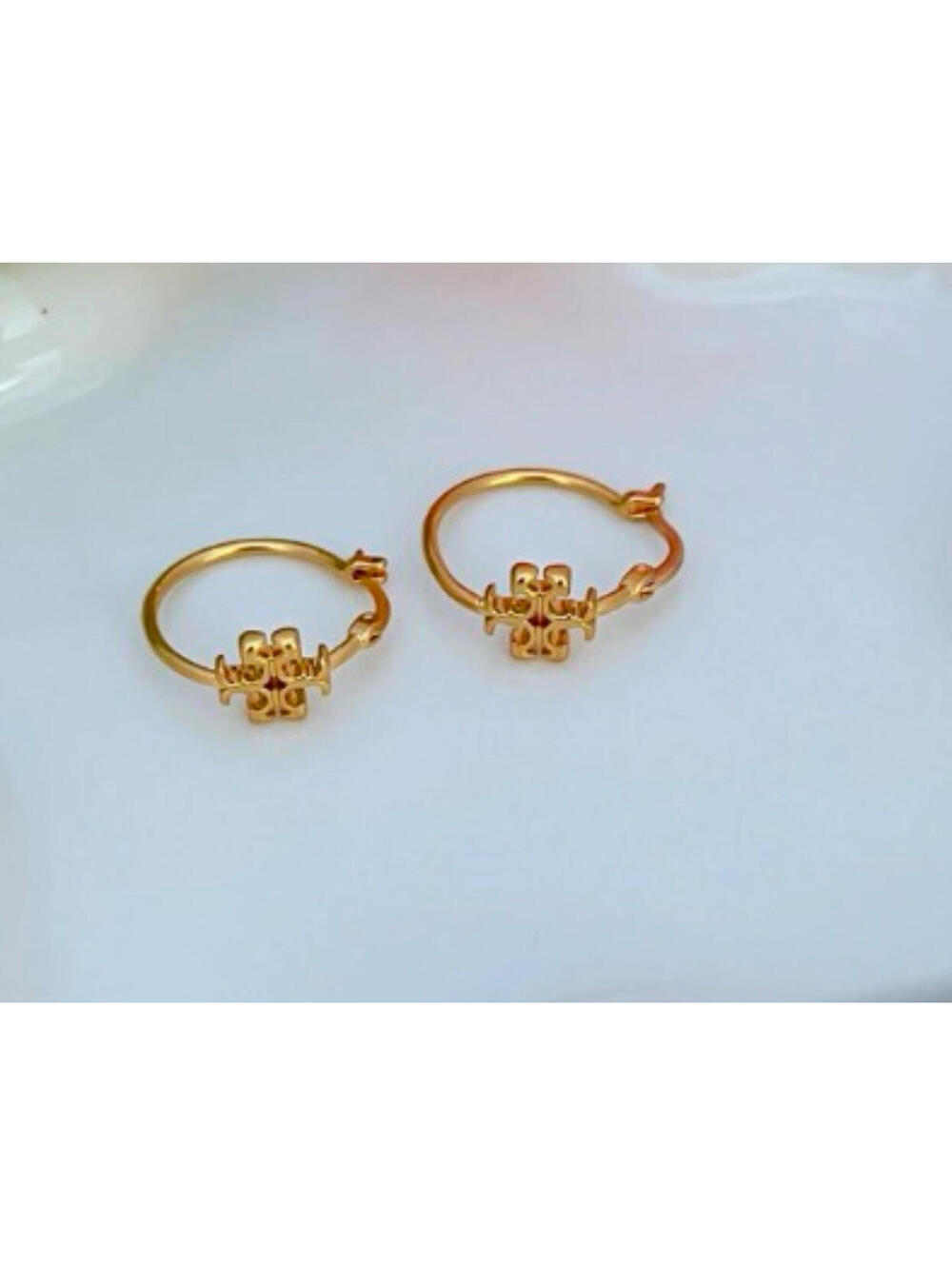 NWT Tory Burch Elegant Gold or Silver Hoop Earrings with Cross Design
